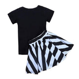 Girl Summer Dress Short-Sleeved T-shirt with Black White Striped Skirt 100cm