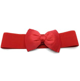 Women Girls Ladies PU Leather Fashionable Wide Stretch Bow Shaped Waist Belt Band Red