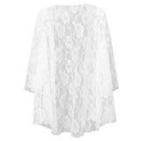 Women Hollow Lace Cardigan Shirt Blouse Tops Fanon for Summer Long Blouse L