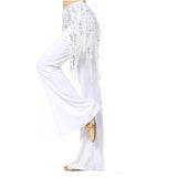 Lady's Belly Dance Sequins Triangle Hip Scarf With Tassel White