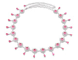 Womens Bling Gem Crystal Rhinestone Waist Chain Belt Silver + Rose Red