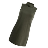 Women's Stand Collar High Collar Straight Dress Skirt Army green L