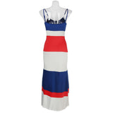 Casual Spaghetti Strap Color Block Striped Maxi Dress for Women M