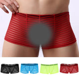 Maxbell Mens Sexy Sheer See Through Stripe Boxer Briefs Underwear Panties Black M