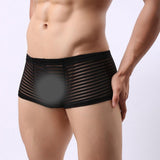 Maxbell Mens Sexy Sheer See Through Stripe Boxer Briefs Underwear Panties Black M