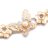 Women Butterfly Pearl Crystal Golden Metal Chain Belt Gold 112cm