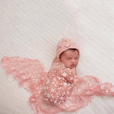 Maxbell Newborn Baby Soft Silk No-Stretch Lace Trim Wraps Photo Props Dark Pink