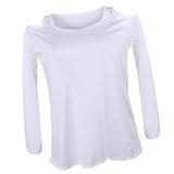 Women Strapless Long Sleeve Slim Round Neck T-Shirt White XL