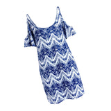 Women's Strappy Off Shoulder Summer Printed Mini Dress L