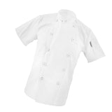 Men Women Mandarin Collar Short Sleeve Chef Coat Uniform Tops White 2XL