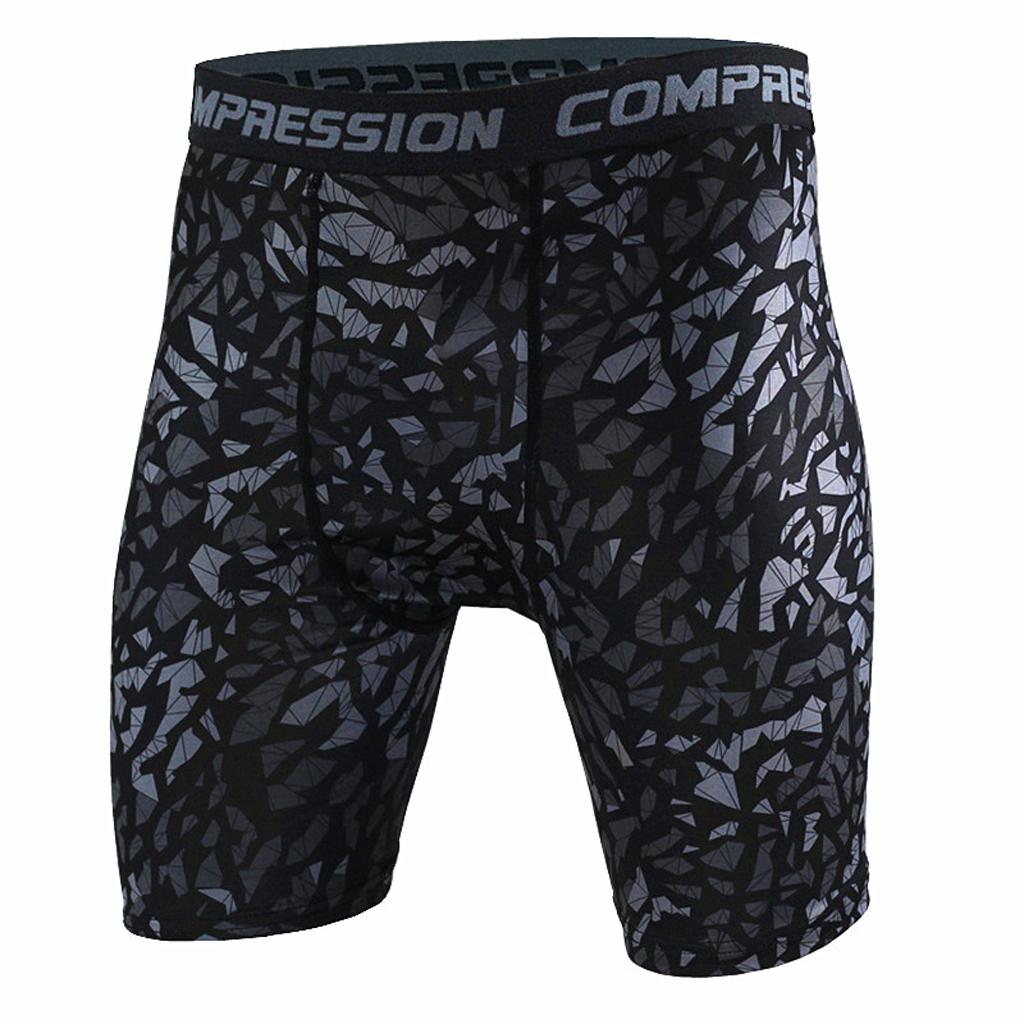 Maxbell  Mens High Elastic Printed Compression Shorts Fitness Sports Tights 3 L