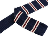 Men's Wool Knitted Flat Woven Tie Necktie (Dark Blue Striped)