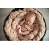 Maxbell Newborn Baby Roving Braid Wool Spinning Fiber Rugs Photography Props Beige