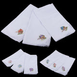 Pack of 12 Flower Embroidery Lace Cotton Handkerchiefs Hanky for Women White