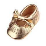 Toddle Tassel Soft Shoes with Bright Bow Decor Crib Shoes Golden 12