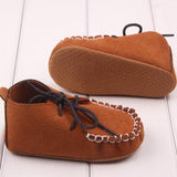 Cute Baby Boy Girls Soft Nubuck Leather Shoes Lace Loop Anti-slip Brown 12