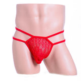 Maxbell Men's Sexy Low Rise Underwear Lace Coins 2 Belts T-back Thongs Briefs Red