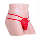 Maxbell Men's Sexy Low Rise Underwear Lace Coins 2 Belts T-back Thongs Briefs Red