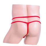 Maxbell Men's Sexy Low Rise Underwear Lace Coins 2 Belts T-back Thongs Briefs Red