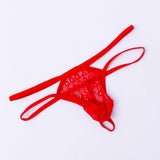 Maxbell Men's Sexy Low Rise Underwear Lace Coins 2 Belts T-back Thongs Briefs Red