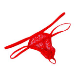 Maxbell Men's Sexy Low Rise Underwear Lace Coins 2 Belts T-back Thongs Briefs Red