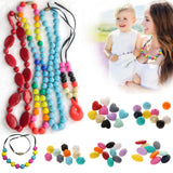 Maxbell Silicone Teething Beads Breastfeeding Nursing Necklace Sensory Tool  Flat - Multicolor