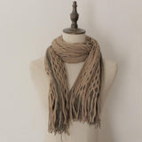 Ladies Chic Hollow Out Tassels Scarf Knitting Fishnet Soft Warm Khaki