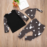 3pcs Toddler Baby Boy Girl Deer T-Shirt + Pants + Hat Outfits 70cm