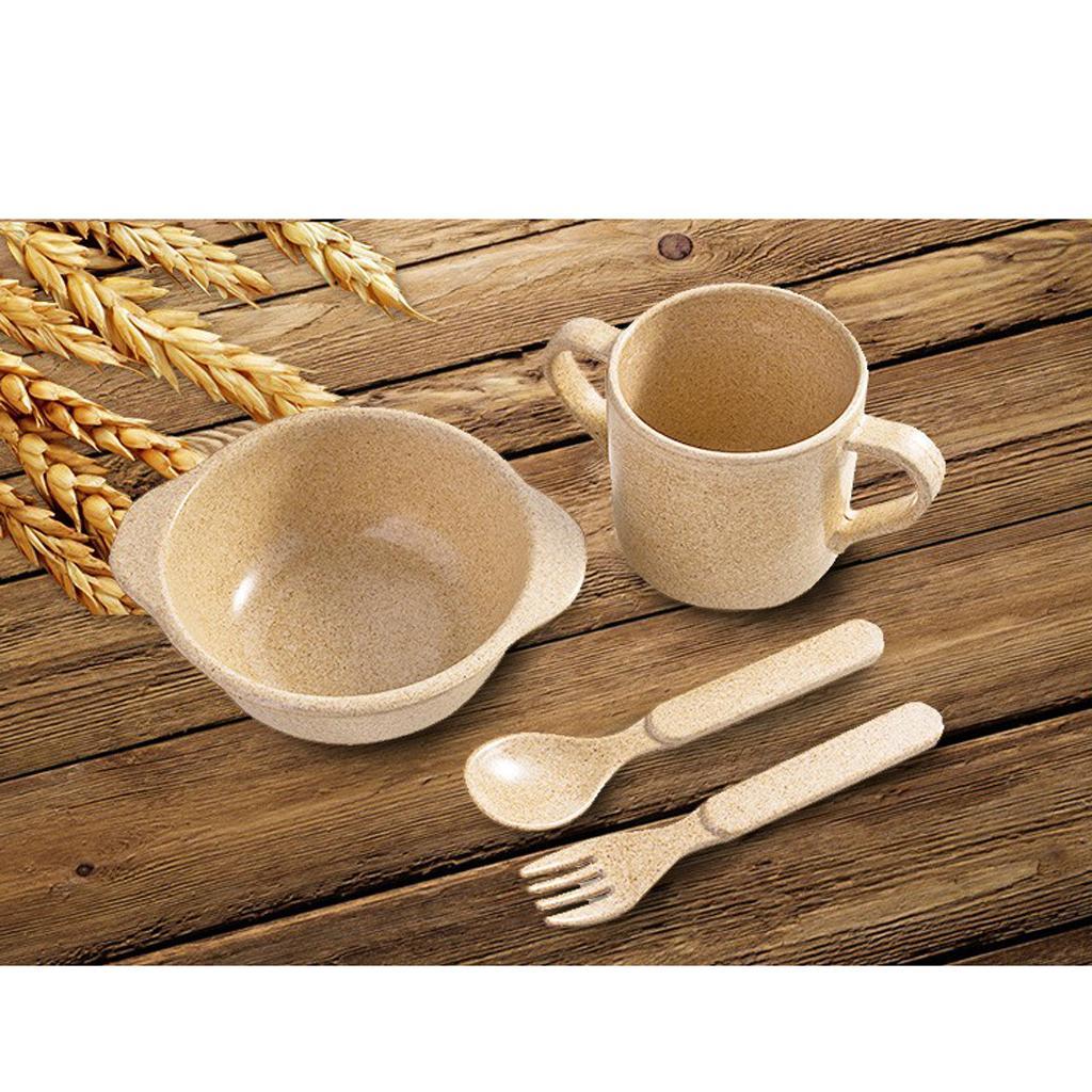 Maxbell Eco-Friendly Rice Husk Fiber 4PCS Baby Tableware Cutlery Baby Feeding Set