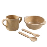 Maxbell Eco-Friendly Rice Husk Fiber 4PCS Baby Tableware Cutlery Baby Feeding Set