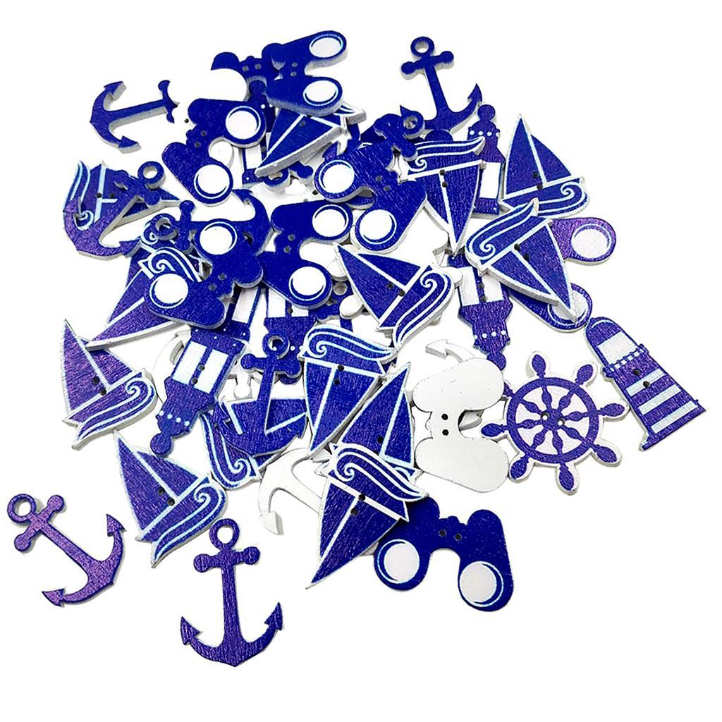 Maxbell Pack of 100 Assorted Ocean Series Wooden Buttons Embellishments for Decoration Sewing Crafts