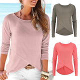 Phenovo cCasual Long Sleeve Asymmetrical Tops T-shirt Shirt M Khaki