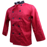Unisex Stand Collar Double Breasted Long Sleeve Chef Jacket Coat XXXL Red