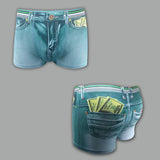 Men's 3D Cotton Shorts Denim Jeans Boxer Briefs Underwear Casual L Green