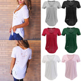 V Neck Short Sleeve Top Fashion Women Loose Blouse T Shirt M Green