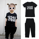 2PCS Summer Girls' Clothing Set Short-Sleeve Top and Black Harem Pants 1-2 Years