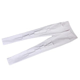 Women Destroyed Ripped Distressed Hole Slim Pants Long Trousers L White