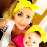 2pcs/set Mommy and Me Knot Headwrap Rabbit Ear Headbands Hairband Yellow