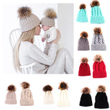 2pcs/set Mommy and me Knitting Balls Warm Winter Knitted Beanie Cap Grey