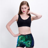 Women Color Changing Sequin Shorts High Elastic Waist S Blue + Silver