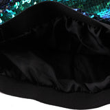 Women Color Changing Sequin Shorts High Elastic Waist XL Green + Black