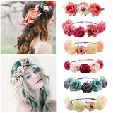 Women Bride Flower Headband Bohemian Plum Flower Crown Hairband Pink