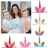 Kids Baby Flower Unicorn Ears Horn Headbands Stretch Party Cos Silver