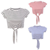 Women Crop Top Striped Short Sleeve Casual T Shirt Tops Blouse M Red
