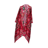 Red Fashion Flower Printing Chiffon Cardigan Coat Beach Cover UP S