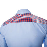 Maxbell Men's Classic Gingham Shirt Long Sleeve Stand-collar Sky Blue-M
