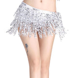 Fashion Belly Dance Waist Chain Hip Skirt Scarf with Sequins Tassel White