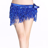 Fashion Belly Dance Waist Chain Hip Skirt Scarf with Sequins Tassel Blue