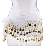 Belly Dancing Belt 128Coins Waist Chain Belly Dance Hip Scarf Belt White