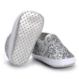 Newborn Baby Soft Soled Bling Crib Shoes Anti-Slip Sneakers Silver 11cm